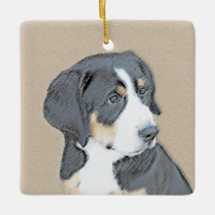 Bernese Mountain Dog Puppy Painting - Original Art Ceramic Ornament