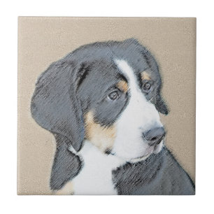 Bernese Mountain Dog Puppy Painting - Original Art Ceramic Tile