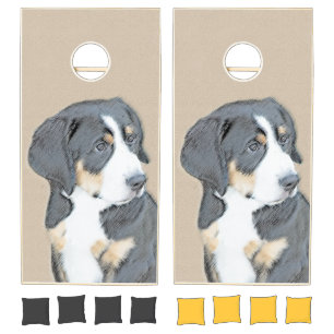 Bernese Mountain Dog Puppy Painting - Original Art Cornhole Set