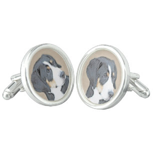 Bernese Mountain Dog Puppy Painting - Original Art Cufflinks