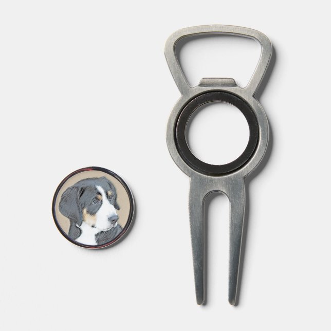 Bernese Mountain Dog Puppy Painting - Original Art Divot Tool (Front (Open))