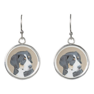 Bernese Mountain Dog Puppy Painting - Original Art Earrings