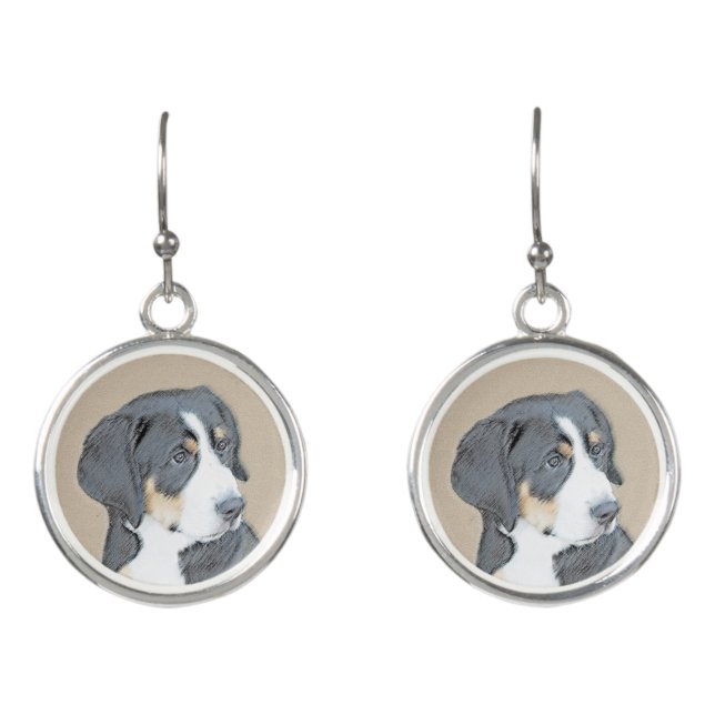 Bernese Mountain Dog Puppy Painting - Original Art Earrings (Front)