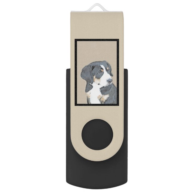 Bernese Mountain Dog Puppy Painting - Original Art Flash Drive (Back (Vertical))