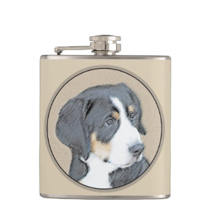 Bernese Mountain Dog Puppy Painting - Original Art Flask