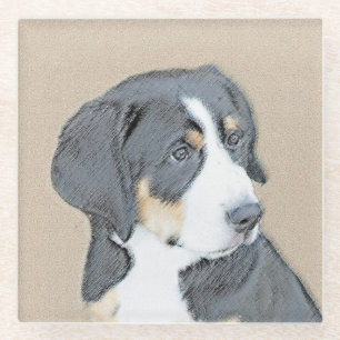 Bernese Mountain Dog Puppy Painting - Original Art Glass Coaster
