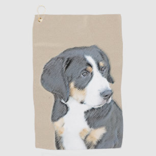Bernese Mountain Dog Puppy Painting - Original Art Golf Towel