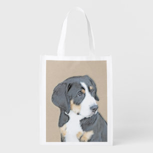 Bernese Mountain Dog Puppy Painting - Original Art Grocery Bag