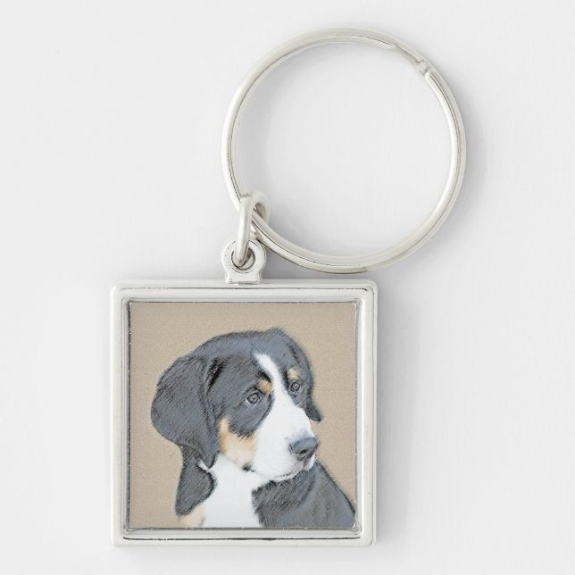 Bernese Mountain Dog Puppy Painting - Original Art Keychain (Front)