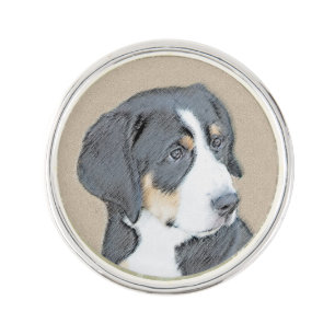 Bernese Mountain Dog Puppy Painting - Original Art Lapel Pin