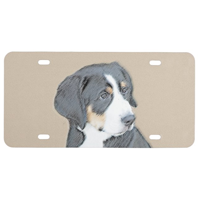 Bernese Mountain Dog Puppy Painting - Original Art License Plate (Front)