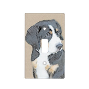 Bernese Mountain Dog Puppy Painting - Original Art Light Switch Cover