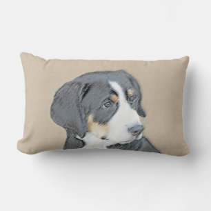 Bernese Mountain Dog Puppy Painting - Original Art Lumbar Pillow