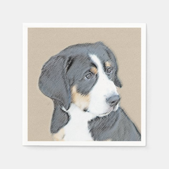 Bernese Mountain Dog Puppy Painting - Original Art Napkins (Front)