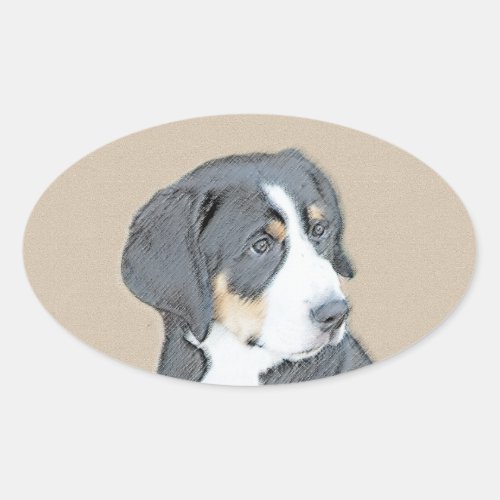 Bernese Mountain Dog Puppy Painting _ Original Art Oval Sticker