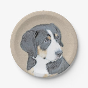 Bernese Mountain Dog Puppy Painting - Original Art Paper Plates