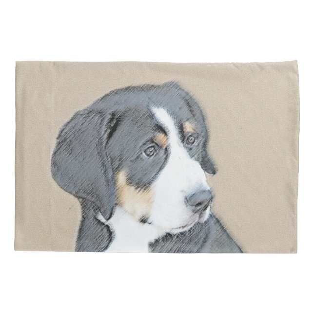 Bernese Mountain Dog Puppy Painting - Original Art Pillow Case (Back)