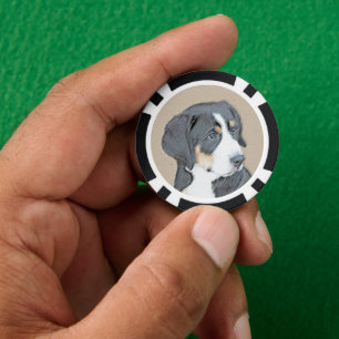 Bernese Mountain Dog Puppy Painting - Original Art Poker Chips