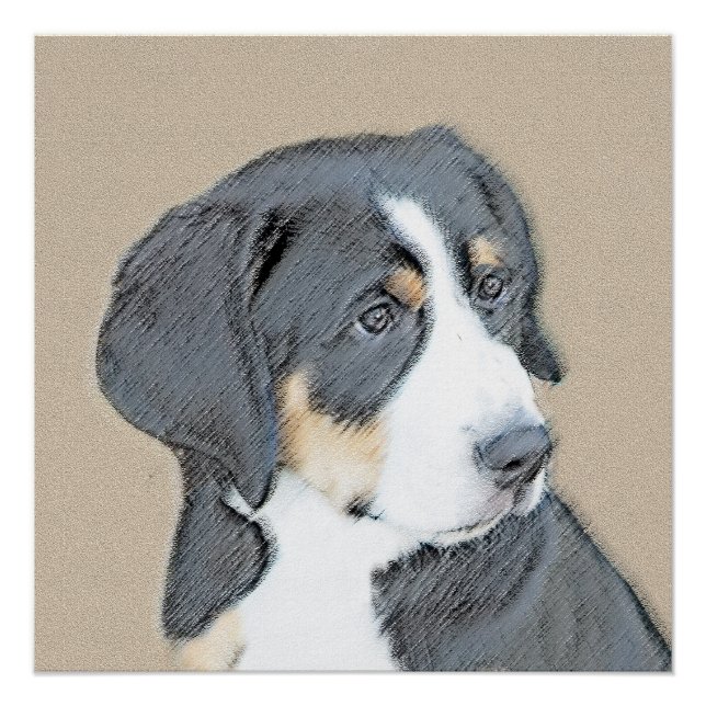 Bernese Mountain Dog Puppy Painting - Original Art Poster (Front)