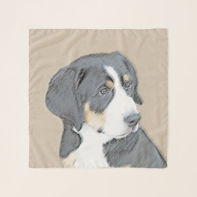 Bernese Mountain Dog Puppy Painting - Original Art Scarf (Front (Horizontal))