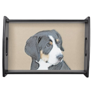 Bernese Mountain Dog Puppy Painting - Original Art Serving Tray