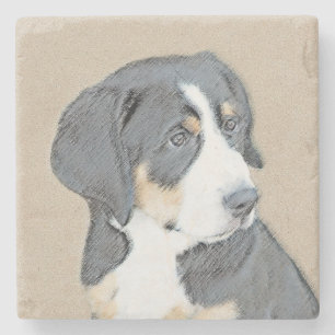 Bernese Mountain Dog Puppy Painting - Original Art Stone Coaster
