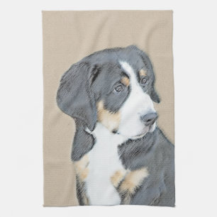 Bernese Mountain Dog Puppy Painting - Original Art Towel