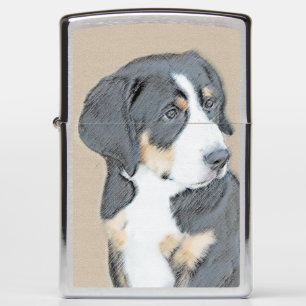 Bernese Mountain Dog Puppy Painting - Original Art Zippo Lighter