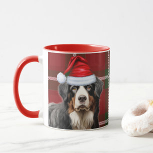 Bernese Mountain Dog Red Green Holiday Plaid Mug