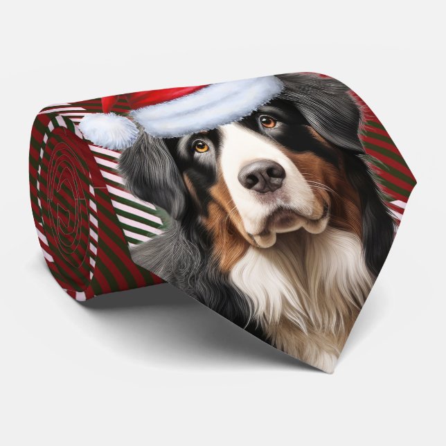 Bernese Mountain Dog Red Green Plaid Christmas Neck Tie (Rolled)