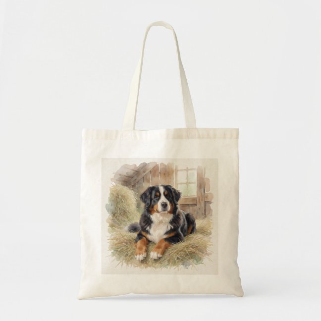 Bernese Mountain Dog Resting On The Alpine Hay Lof Tote Bag