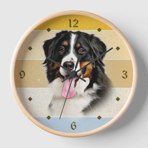 Bernese Mountain Dog Retro Sunset Clock