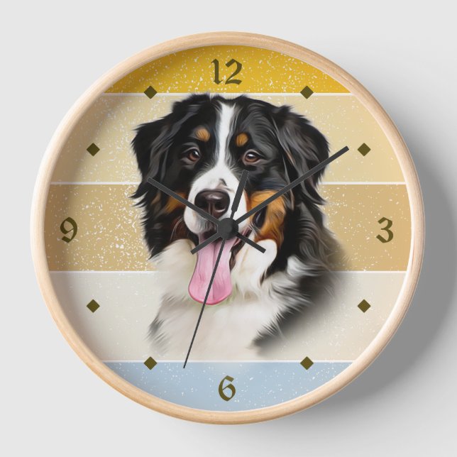 Bernese Mountain Dog Retro Sunset Clock (Front)