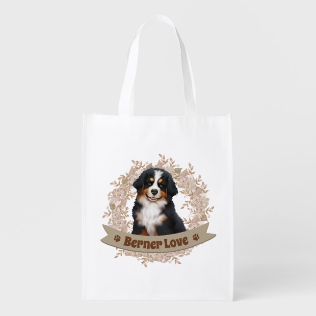 Bernese Mountain Dog Reusable Grocery Bag (Front)