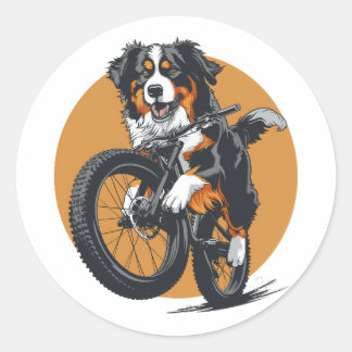 Bernese Mountain Dog Riding A Mountain Bike Classic Round Sticker
