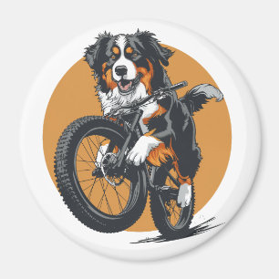 Bernese Mountain Dog Riding A Mountain Bike Magnet