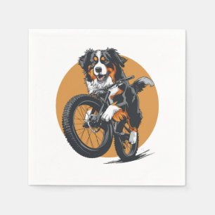 Bernese Mountain Dog Riding A Mountain Bike Napkins