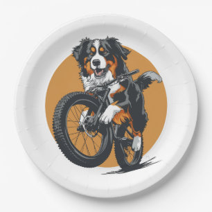 Bernese Mountain Dog Riding A Mountain Bike Paper Plates