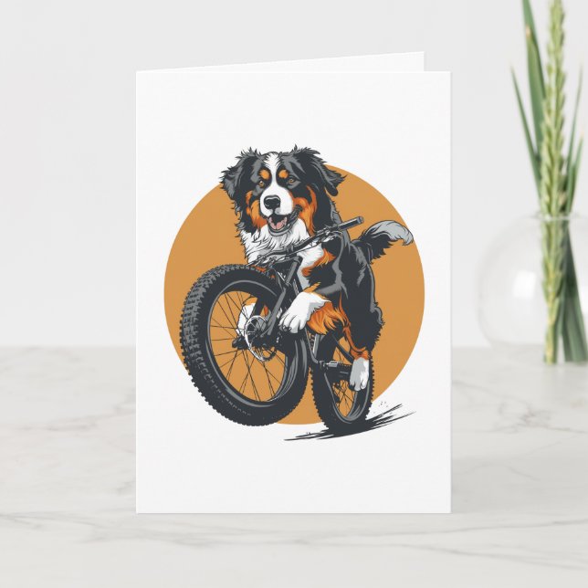 Bernese Mountain Dog Riding A Mountain Bike Thank You Card (Front)