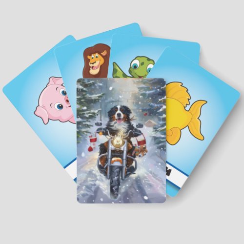 Bernese Mountain Dog Riding Motorcycle Christmas Matching Game Cards