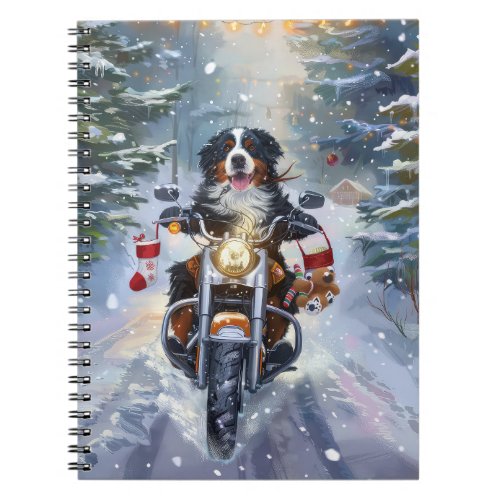 Bernese Mountain Dog Riding Motorcycle Christmas Notebook