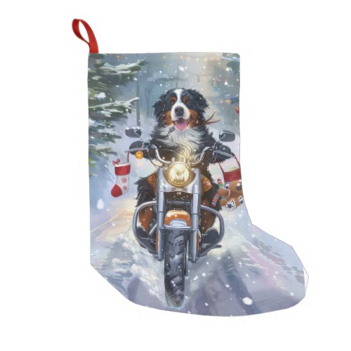 Bernese Mountain Dog Riding Motorcycle Christmas Small Christmas Stocking