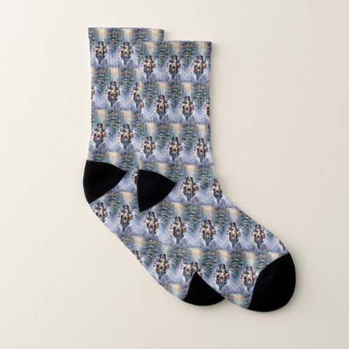 Bernese Mountain Dog Riding Motorcycle Christmas Socks