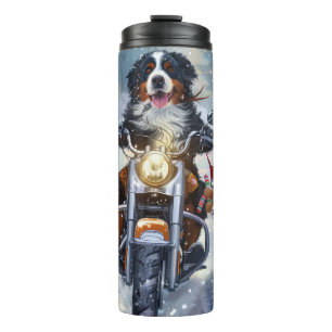 Bernese Mountain Dog Riding Motorcycle Christmas Thermal Tumbler