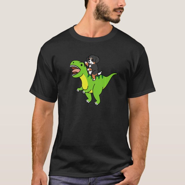 Bernese Mountain Dog Riding Rex Dinosaur Dog   T-Shirt (Front)