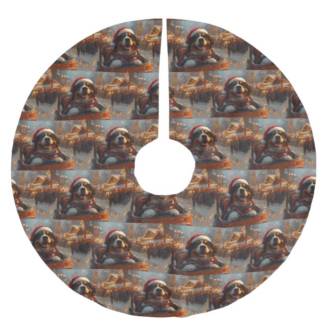 Bernese Mountain Dog Roller Coaster Christmas  Brushed Polyester Tree Skirt (Front)