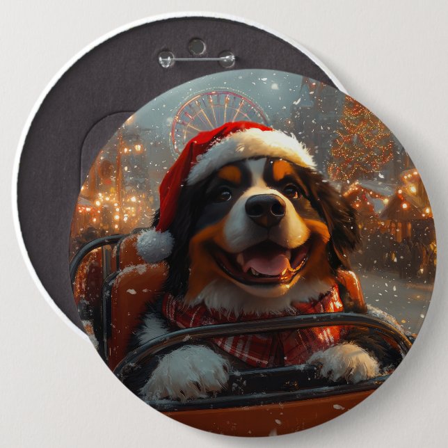 Bernese Mountain Dog Roller Coaster Christmas  Button (Front & Back)