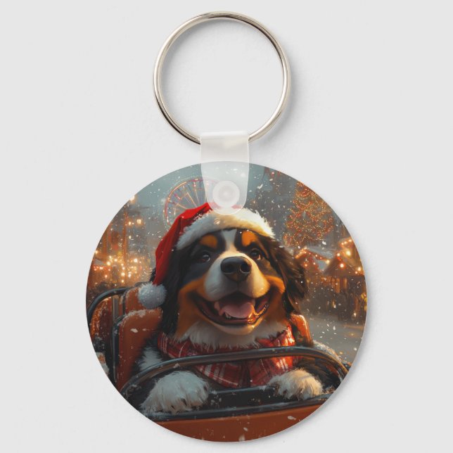 Bernese Mountain Dog Roller Coaster Christmas  Keychain (Front)