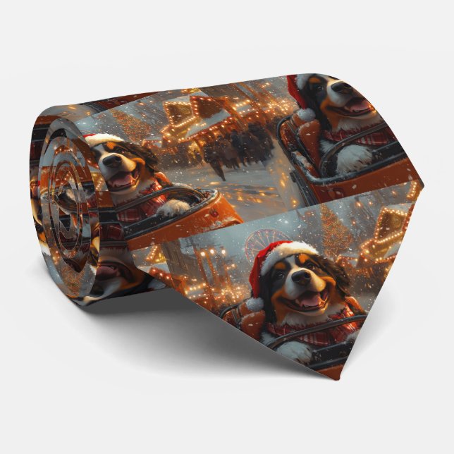 Bernese Mountain Dog Roller Coaster Christmas  Neck Tie (Rolled)