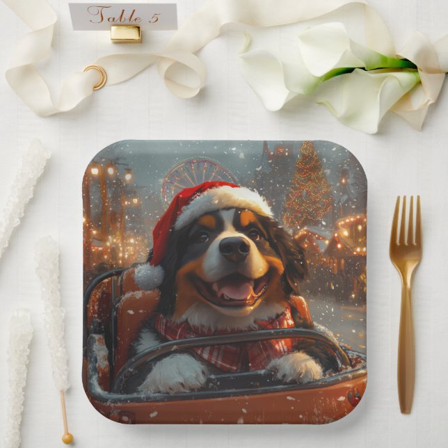 Bernese Mountain Dog Roller Coaster Christmas  Paper Plates (Wedding)